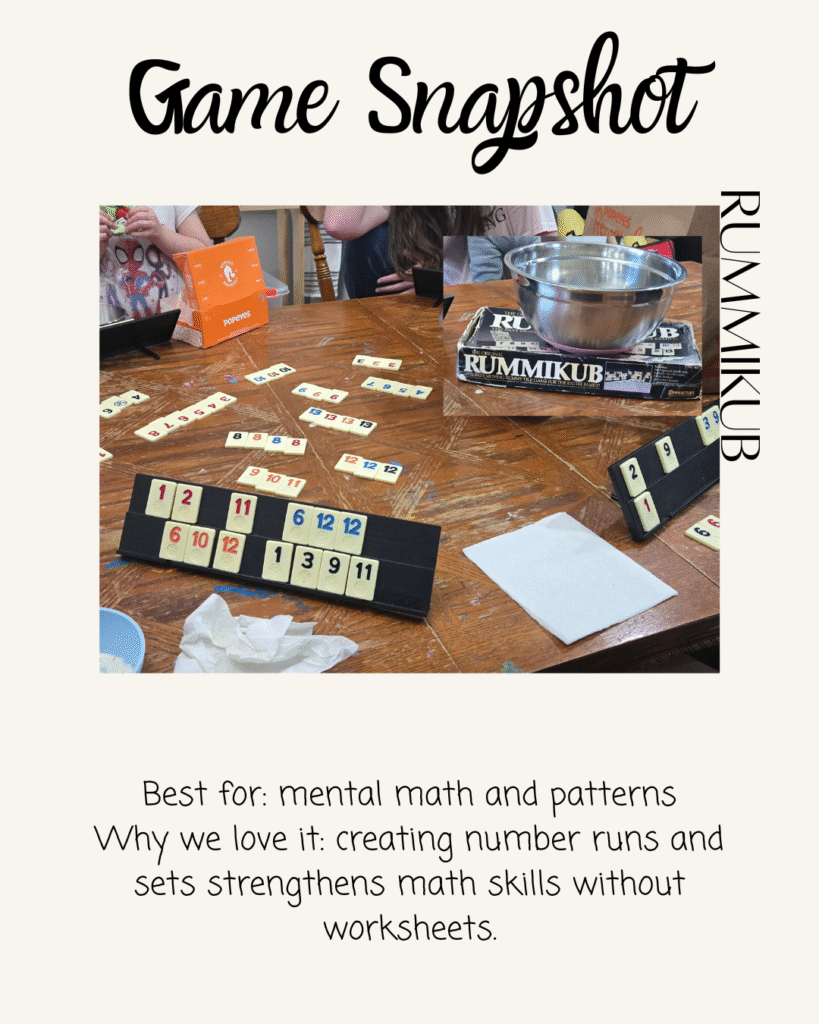 Rummikub math board game homeschool families