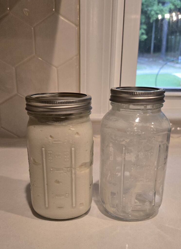 Homemade greek yogurt in mason jars.