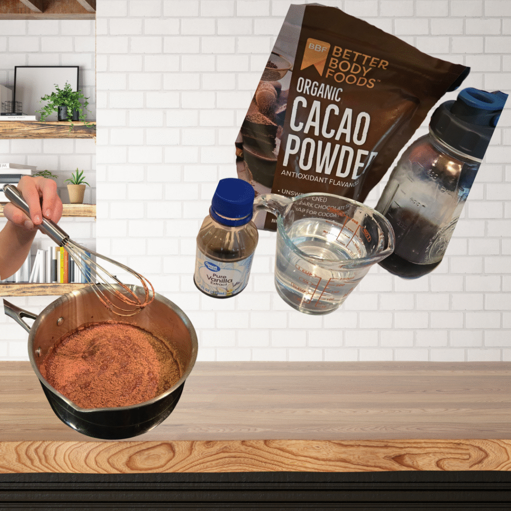 the makings of homemade chocolate syrup